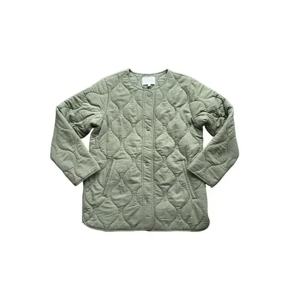 Women Lucky Brand Olive Green Quilted Utility Jacket Size M NWOT Fall scalloped - Picture 1 of 5